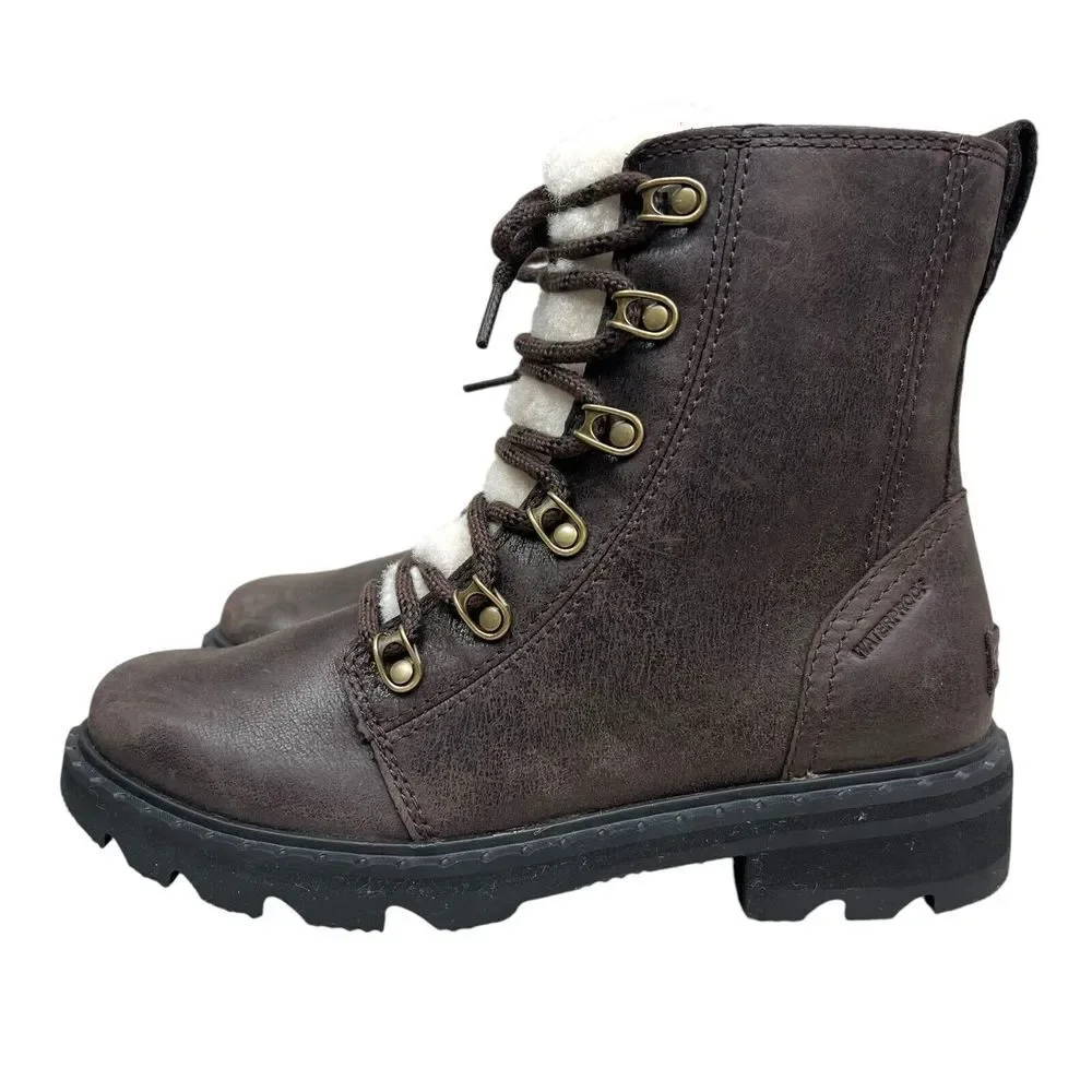 Sorel Womens Boots Lennox‎ Brown Leather Waterproof Lug Soles Lace Up Size 6
